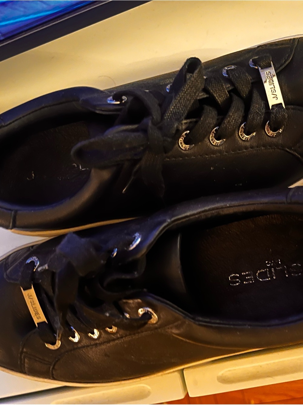 J. Slides Black Leather platform  Low-Top Sneakers with White Midsole